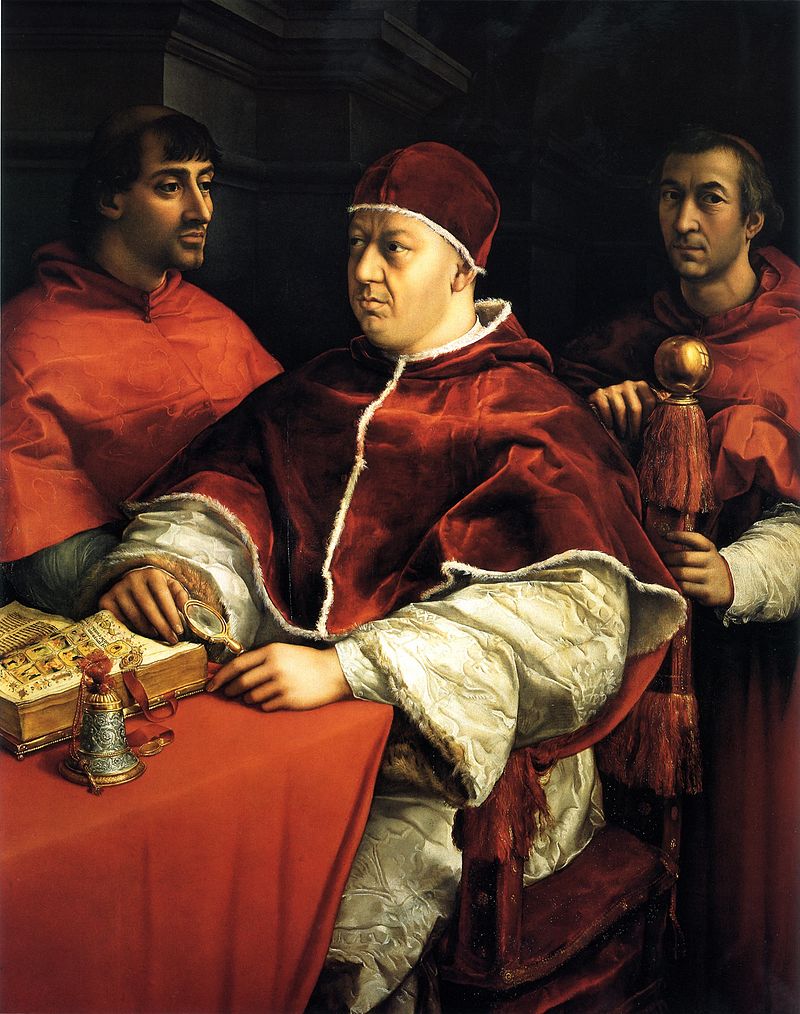 Papa Leone X (figlio del ''Magnifico'' Lorenzo de' Medici), il 4 ottobre 1517 firma la riassegnazione di Valfabbrica al territorio di Assisi (durata solo 5 anni) - ritratto dipinto da Raffaello
